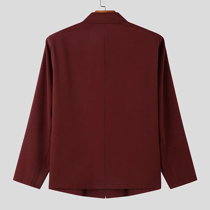 INCERUN Mens Metal Button Detail Solid Color Long-Sleeve Blazer Business Casual Suit for Male