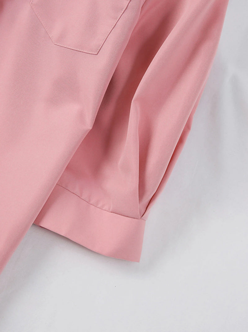 ZANZEA Womens Lapel Blouses 3/4 Length Sleeve Solid Color Shirts with Chest Pocket