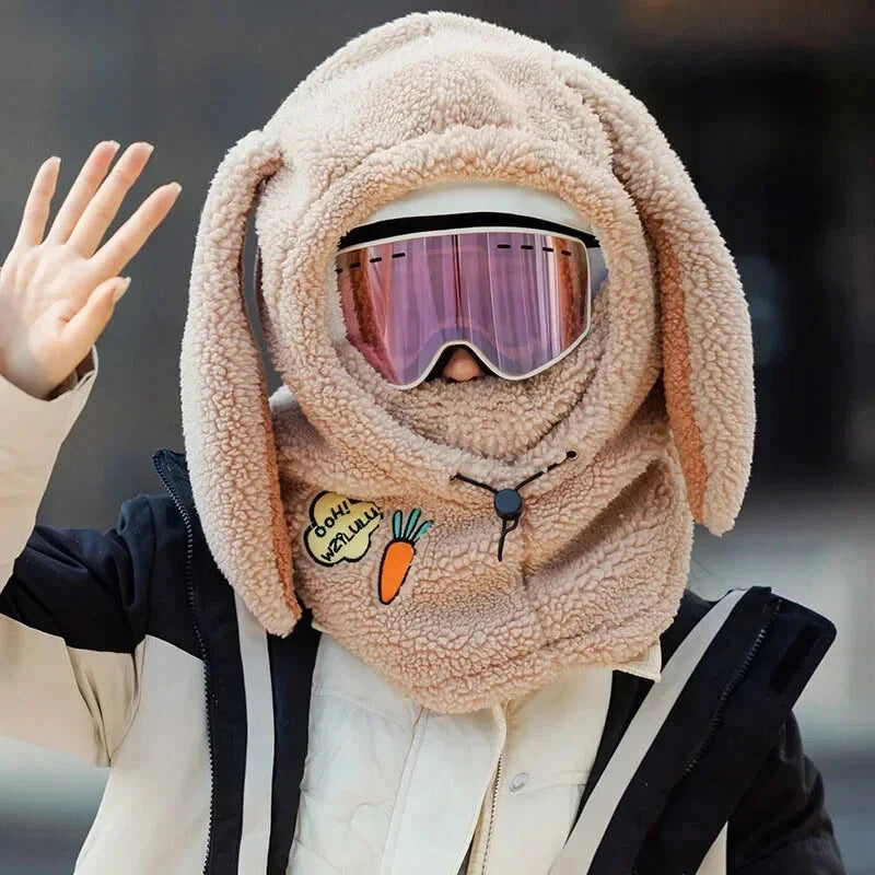 Cycling Caps Masks Rabbit Ear Helmet Winter Warm Ski Cover Comfortable Soft Fleece Skiing Head Warmer Cartoon Cute Decorative Hat
