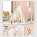 1.35M-1.8M Baby Tents Teepee Durable&Quality Cotton Canvas Triangle Tent Kids Playhouse Pretend Indoor/Outdoor Play Tent Decoration House Game Gift