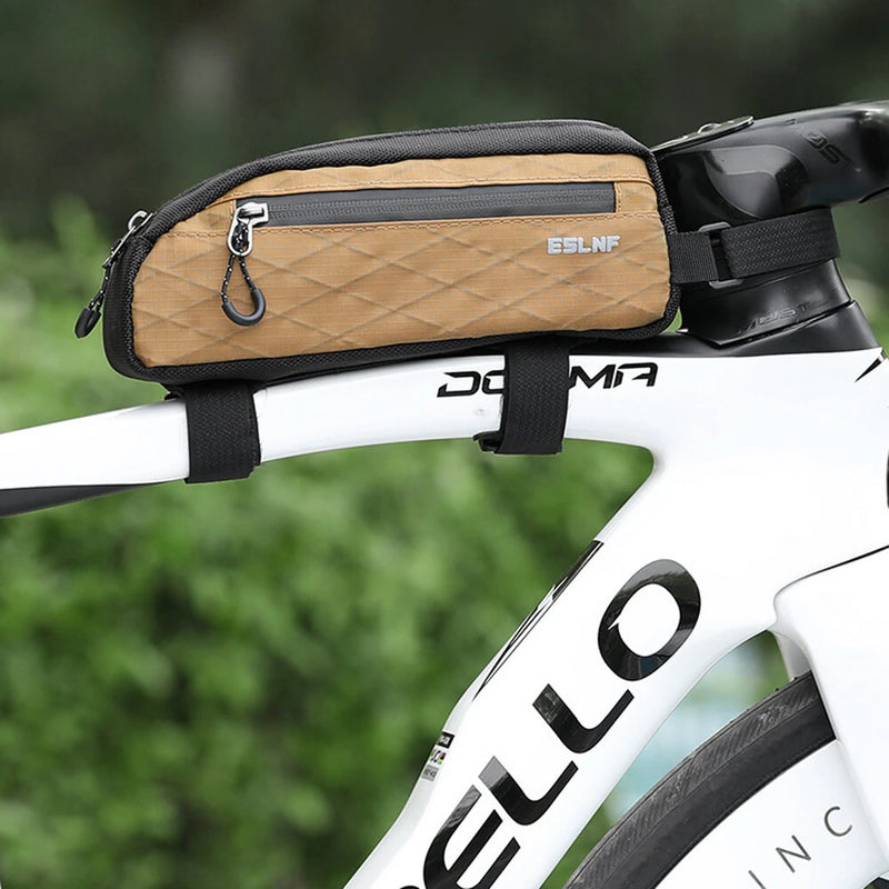 ESLNF Portable Bike Tube Bag Waterproof Big Capacity Top Zipper Hook Loop Strap Installation Nylon Bicycle Frame Bag for MTB Outdoor Riding