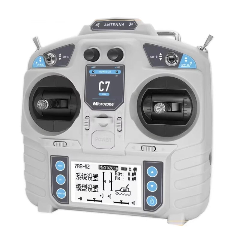 MicroZone MC7 C7 MINI 2.4GHz 8CH Radio Transmitter with MC8RE-V2 Receiver for RC Aircraft FPV Racer Drone Multirotor Helicopters