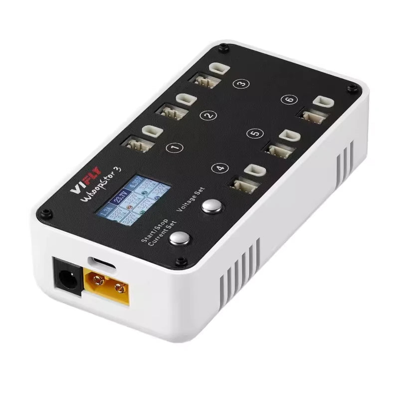 VIFLY WhoopStor 3 40W 1.3A*6 6 Ports DC 1S Lipo Battery Charger Discharger with Storage Function LED Screen Support 4.2V 4.35V LIHV BT2.0 PH2.0 Plug