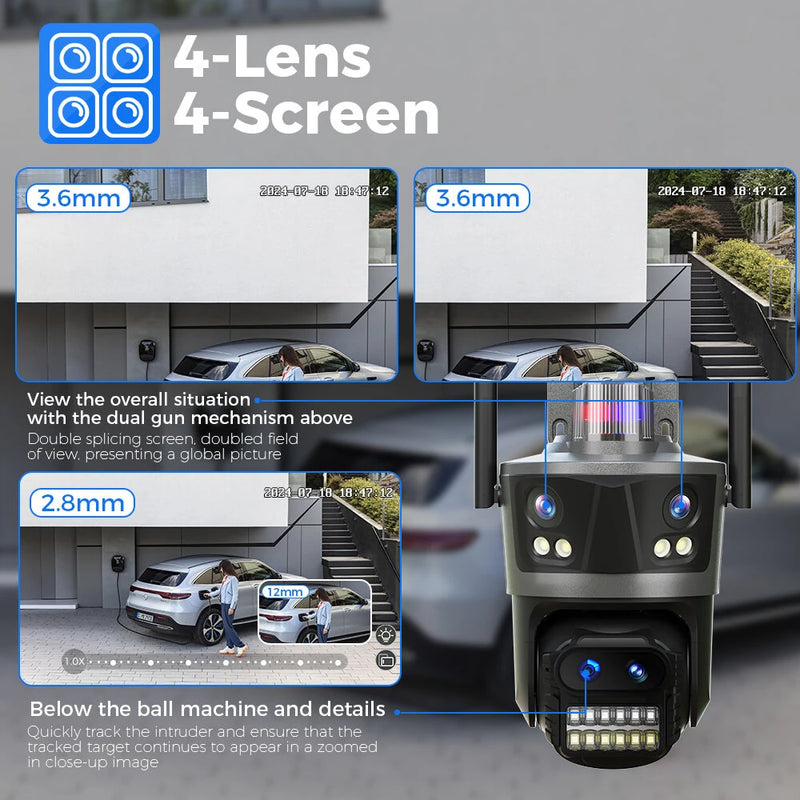 Hiseeu WF114 8MP 4K WiFi IP Camera Outdoor 8x Zoom Four Lens & Three Screen Auto Tracking Home Security CCTV Surveillance camera
