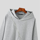 INCERUN Men Hooded Sweatshirts Trendy Asymmetric Zip Long Sleeve Hoodie with Irregular Hem for Fashion-forward Males Clothing