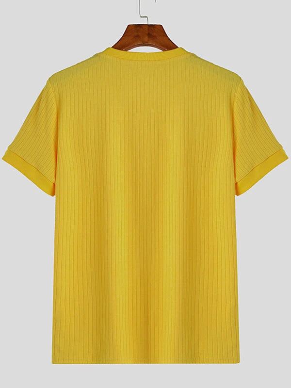 INCERUN Plus Size Men Solid Color Knitted T-shirt Summer Daily Casual Tee Men's Top