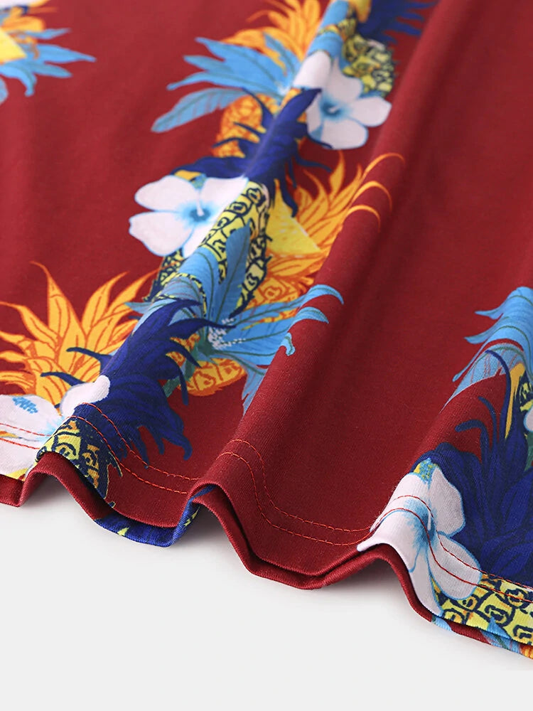 Mens Fashion Floral Printing Crew Neck Breathable Short Sleeve Casual T-Shirts