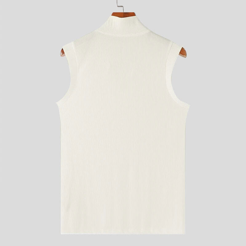 INCERUN Mens Solid Knit Textured Notched Neck Vest Elastic Sleeveless Tank Top for Male