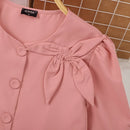 VONDA Womens Elegant Bowknot Decorate Puff Sleeve Blouses Temperament Button Shirts