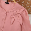 VONDA Womens Elegant Bowknot Decorate Puff Sleeve Blouses Temperament Button Shirts