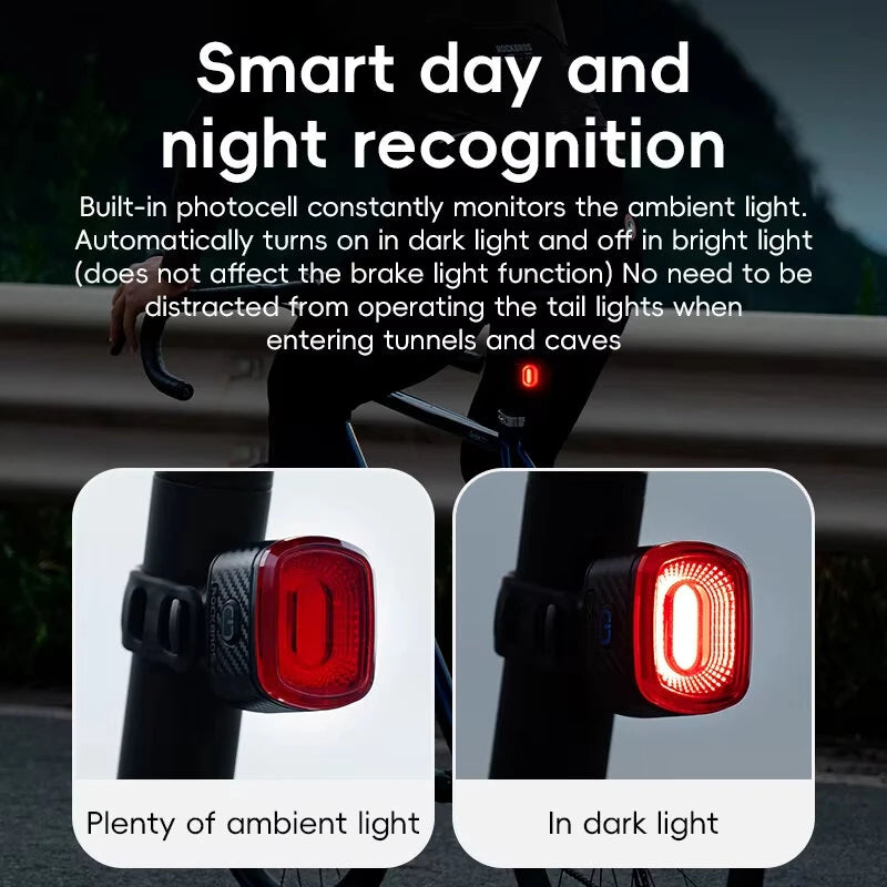 ROCKBROS R2 Smart Brake Sensing Bike Taillight Same Frequency Induction Rear Light 4 Lighting Modes IPX6 Waterproof Type-C Rechargeable Bicycle Rear Light