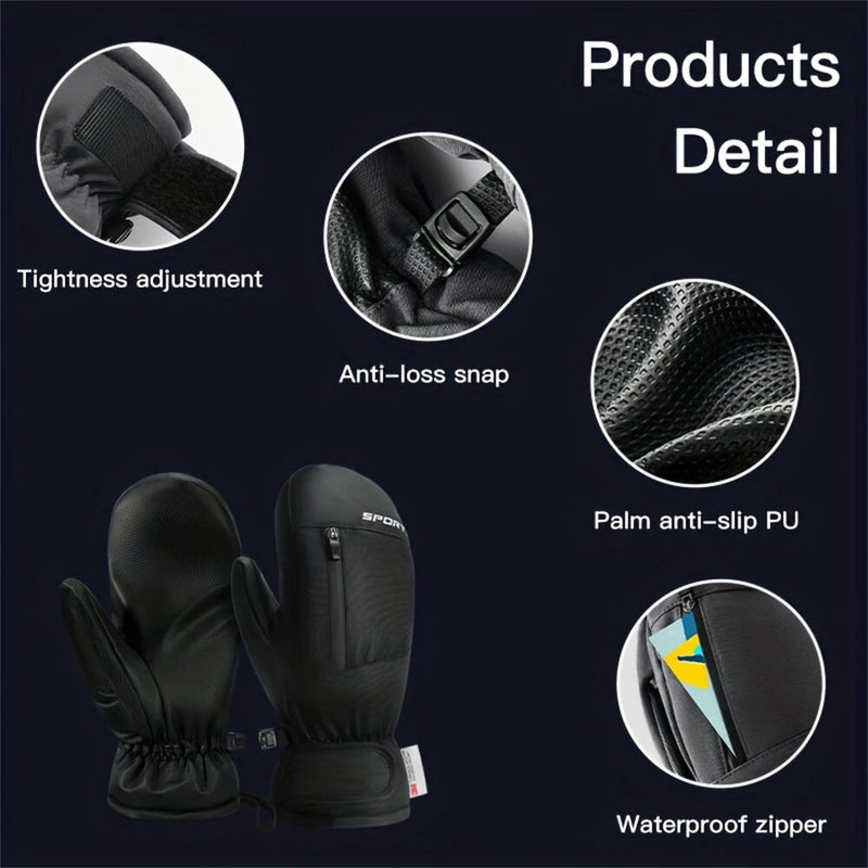 1Pair Outdoor Sports Waterproof Skiing Gloves Professional Thermal Warm Gloves Thick Windproof Snow Gloves Cycling Gloves