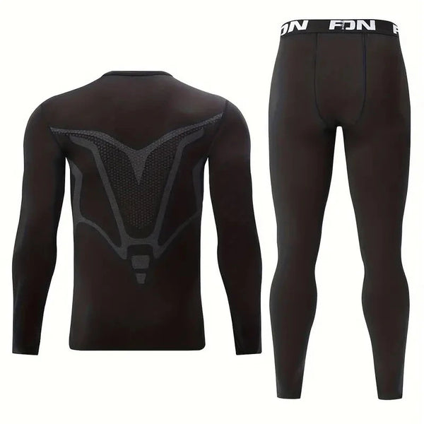 TENGOO Men's Thermal Underwear Set, Long johns set, Compression Thermal Base Layer Set, Moisture Wicking & Breathable Basic Long Sleeve & Letter Belt Leggings Winter Thermal Wear, Men's Thermal Clothing