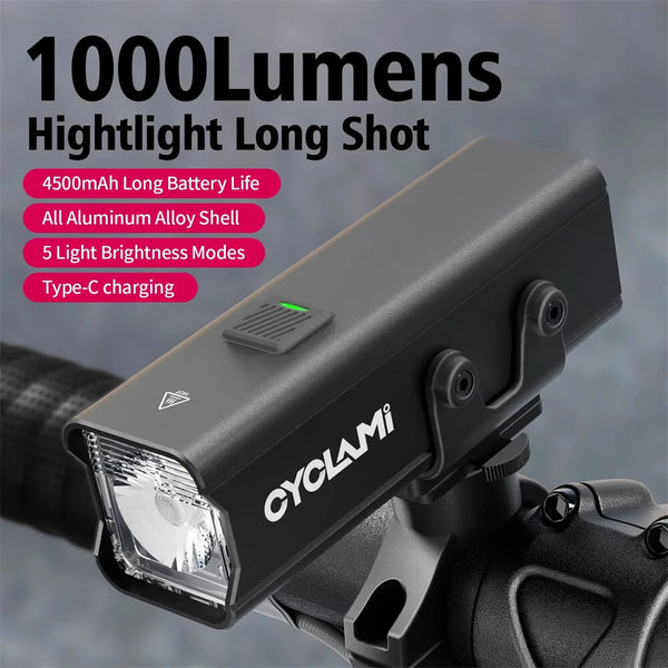 CYCLAMI BR 1000LM Highlight Bike Headlight 4500mAH 5 Gears Modes Lamp Type-C Charging Bicycle Front Light for Outdoor Night Cycling Safety