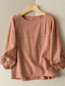 Lace Solid Long Sleeve Crew Neck Casual Blouse
