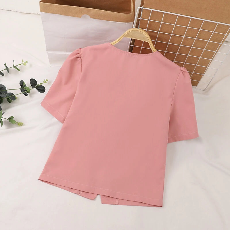 VONDA Womens Elegant Bowknot Decorate Puff Sleeve Blouses Temperament Button Shirts