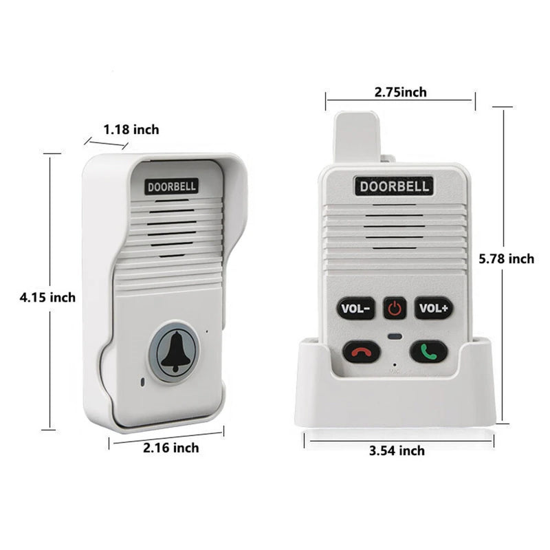 Wireless Intercom Doorbell System Long Range Two-Way Communication Rechargeable Battery Adjustable Volume Weather Resistant Easy Installation for Home Hospital Elderly Care CN Plug