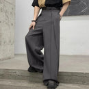 INCERUN Men Wide-leg Solid Color Casual Pants with Pockets Cropped Design Zipper Botton Trousers Plus Size