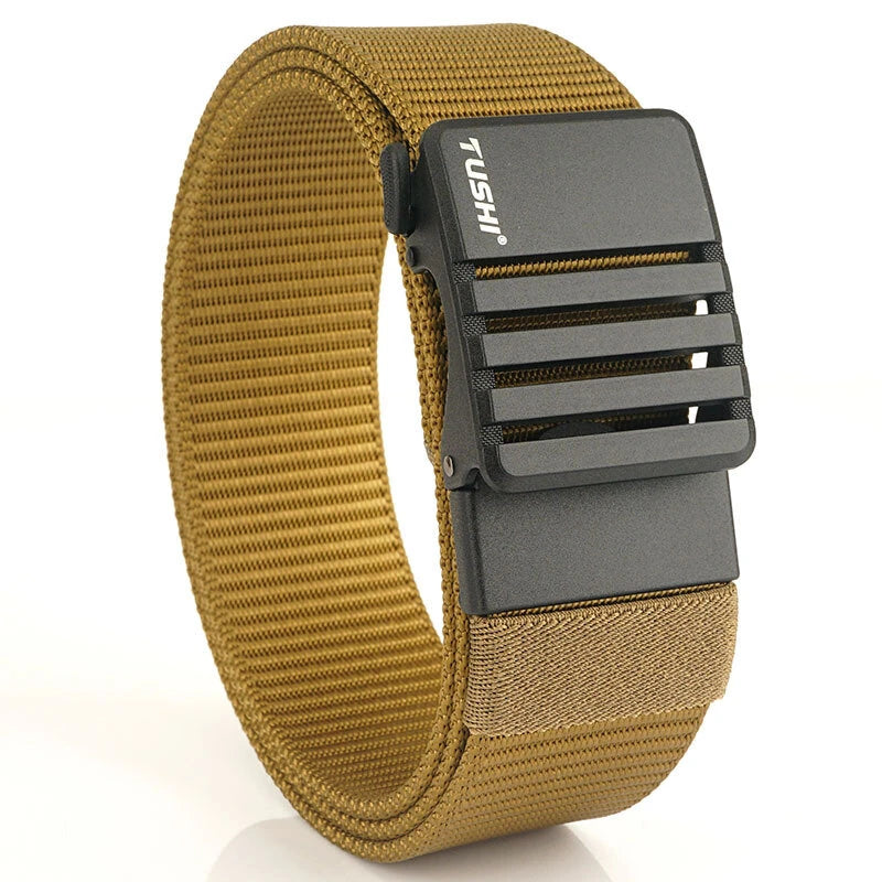 TUSHI 120cm Nylon Hard Tactical Belt for Men Metal Automatic Buckle Belt Military Belt for Outdoor Sports