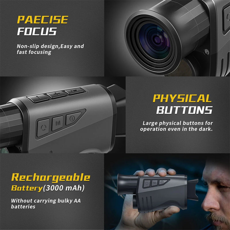 IPRee 1080P HD Monocular with 16X Digital Zoom, 7-Level Brightness Adjustment, Clear Viewing up to 300 Meters in Total Darkness, Essential for Nighttime Activities, Night Vision Glasses