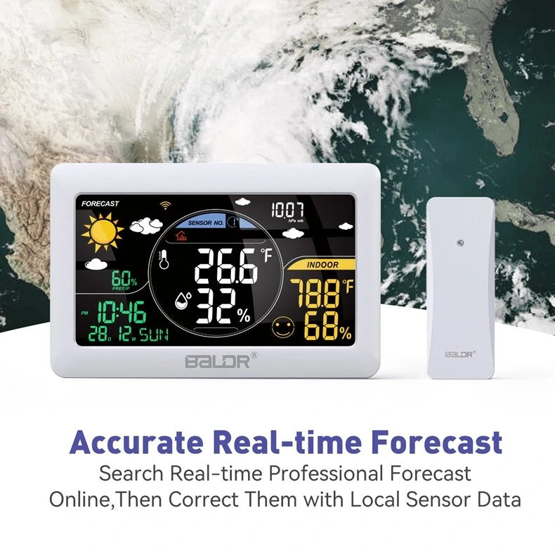 BALDR Wifi Weather Station Alarm Clock Wireless Indoor Outdoor Thermometer Forecast Station App Remote Control