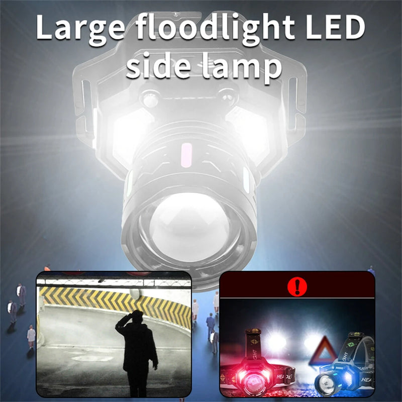IPRee Dual Light Source Zoomable LED Headlamp with Sensing Switch Long-Range Strong Light LED Outdoor Long Endurance Head Light Searchlight