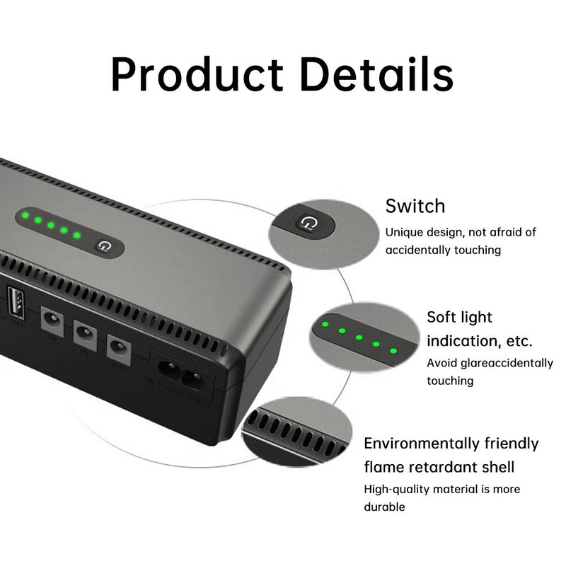 DCL-18W Mini DC Power Supply UPS 18W 8800mAh/10400mAh USB Type-C 5V/2A DC POE 15V/0.6A 24V/0.4A Input 100-240V for Network Devices