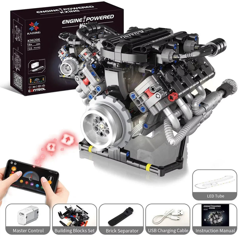 K96206 V8 Engine Model Brick MOC Technical Car Building Block for Lamborghini with LED Lights App Controlled Assembly Kit 715PCS Kit Toys Chrismas Gifts