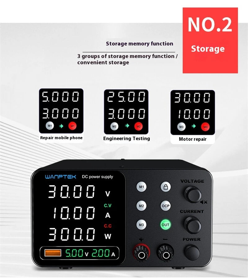 WANPTEK DC Power Supply TPS-C1203 0-120V 0-3A 360W 300W 150W Adjustable Regulated Power Supply USB Fast Charge Overcurrent Protection Digital Display
