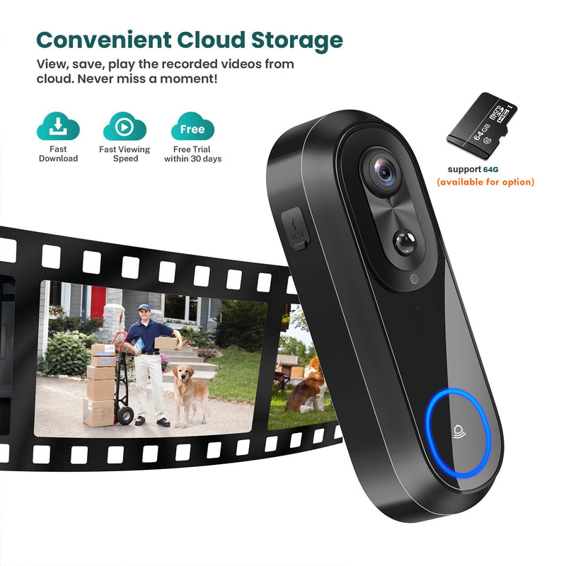 W5 2.4G/5G Tuya WiFi Video Doorbell HD 1080P Camera Wireless Smart Intercom Camera Night Vision Two-way Talk IP65 Waterproof 9000mAh Battery Visual Doorbell