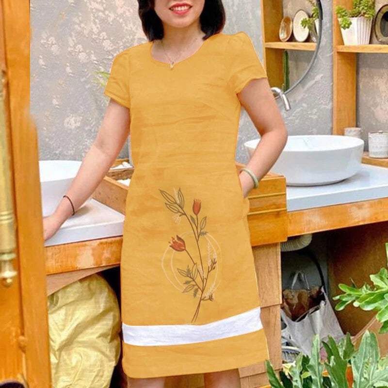 ZANZEA Summer Women Vintage Short Sleeve O-Neck Floral Embroidery Dresses Casual Shift Dresses
