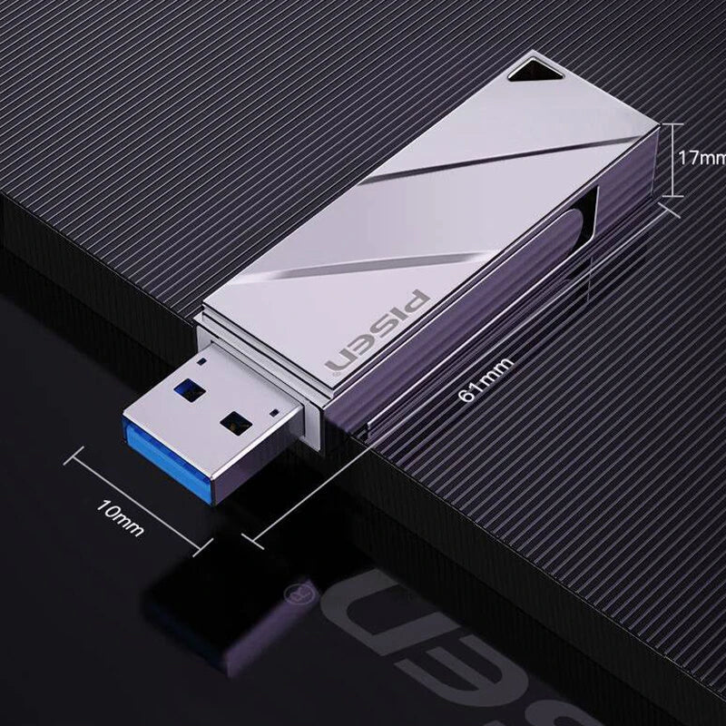Pisen USB3.0 Flash Drive 256G/128G/64G 120MB/S Fast Reading Speed Pendrive 360 Rotary Portable Zinc Alloy Memory U Disk for PC Laptop Computer Offices