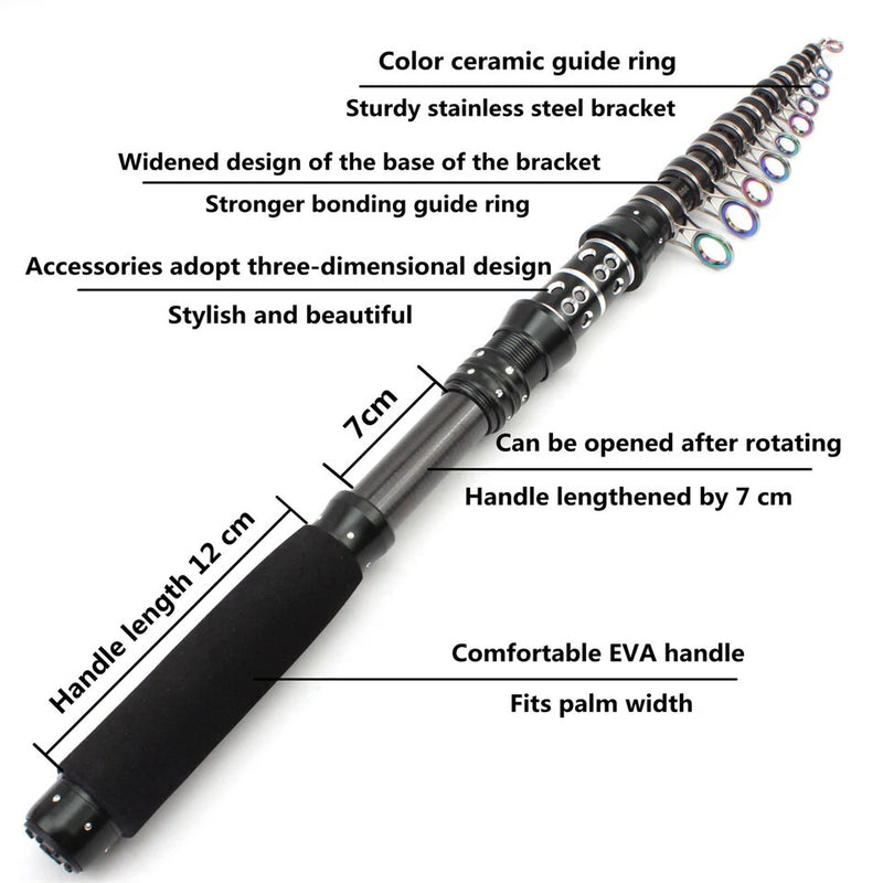 Ultra-short Portable Spinning Rod Carbon Fiber 10KG Max Load Telescopic Fishing Rod for Freshwater Saltwater Fishing
