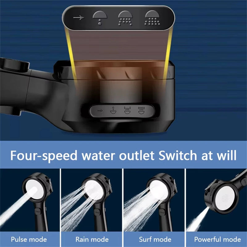 Shower Head High Pressure Digital Display Four Modes Handheld Bathroom Shower Accessory Water Saving Pressurized Adjustable Spray LED Temperature Display