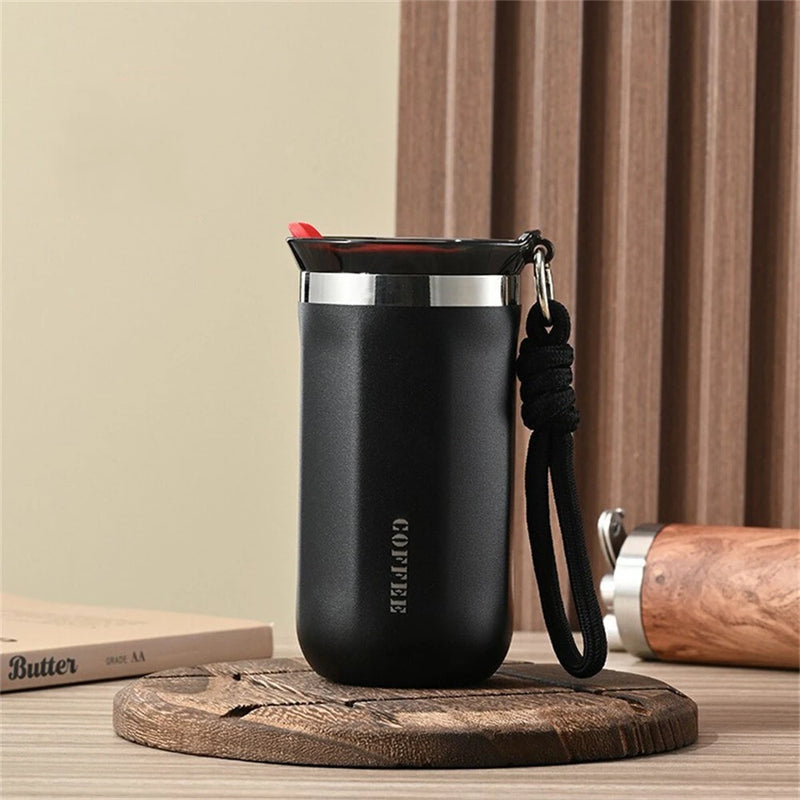 IPRee 350ml Stainless Steel Insulated Cups Portable Double Wall Vacuum Flask Coffee Mug with Rope Leak-Proof Drinking Water Bottles