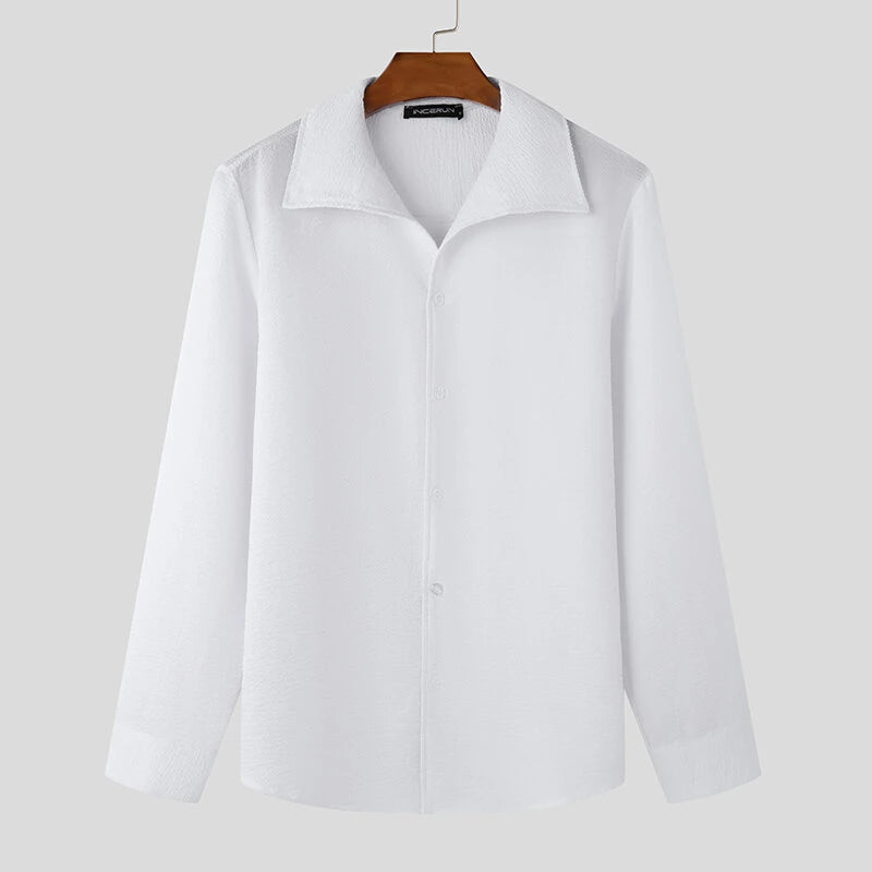 INCERUN Mens Windsor Collar Striped Long Sleeve Shirt Comfortable Casual Lapel Top for Male S-5XL