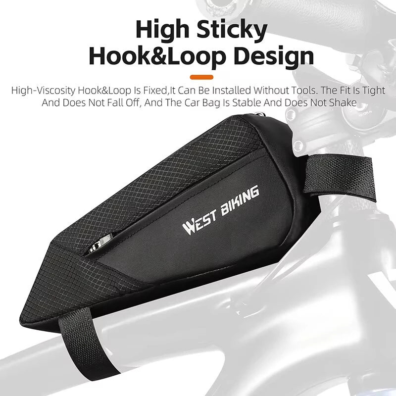 WEST BIKING 1L Bicycle Top Tube Bag Narrow Side Design Velcro Fastening Portable Zipper Storage Cycling Bag for MTB & Road Bikes