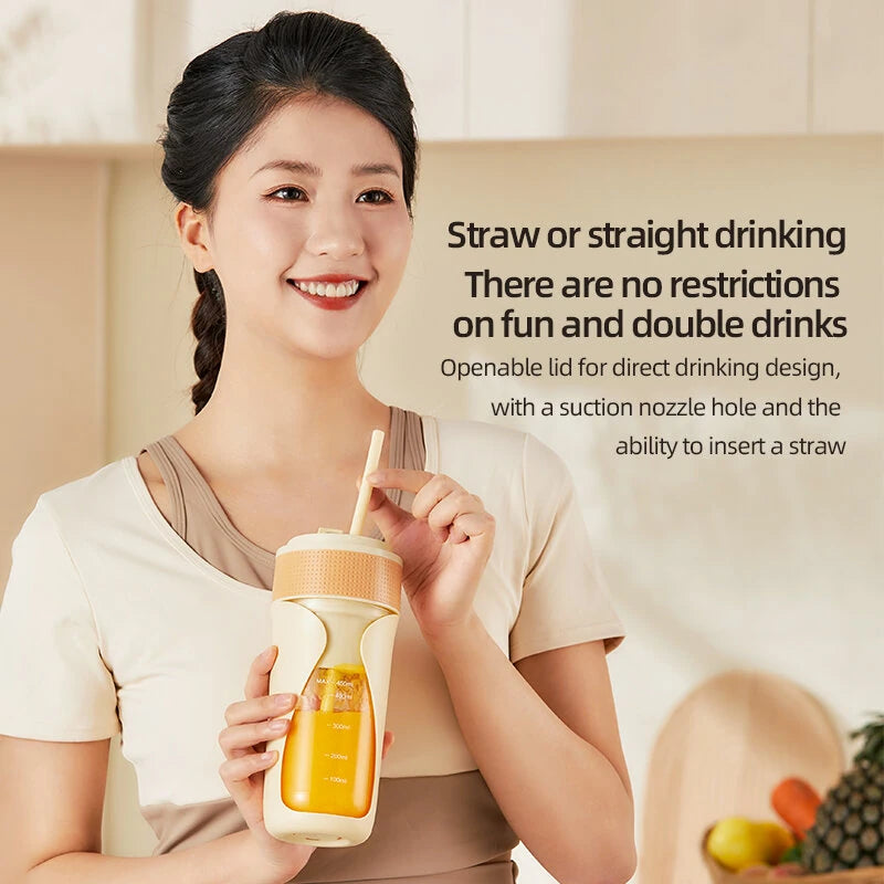450ML Small Portable Multi-function Juicer Cordless Electric Juicing Cup with Removable Straw Strong 6-Blade Precision Steel Blade