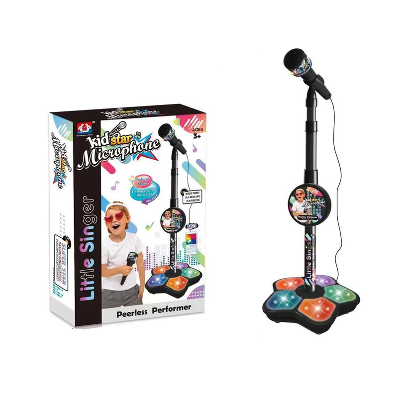 Super Cool 5-light Microphone with Stand Karaoke Songs Musical Instrument Kids Toys