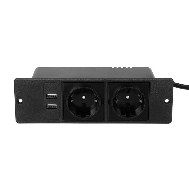 Table Socket with 2 USB 2 Sockets Built-in Socket 2-Way Installation Power Strip with 2 Screws for Kitchen Furniture or Worktops Recessed Socket 1.8 Cable16 A/3500 W