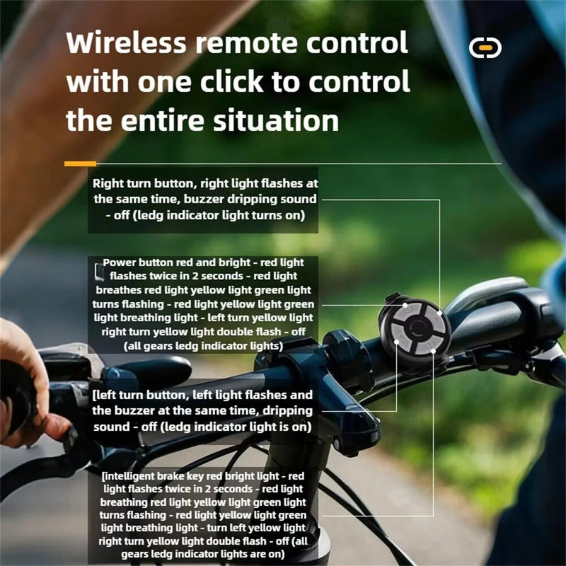 BIKIGHT Wireless Remote Control Left Right Turn Signals Bicycle Taillight Intelligent Brake Sensing Safety Warning Cycling Light Type-C Charging Bike Rear Lights for MTB Night Riding