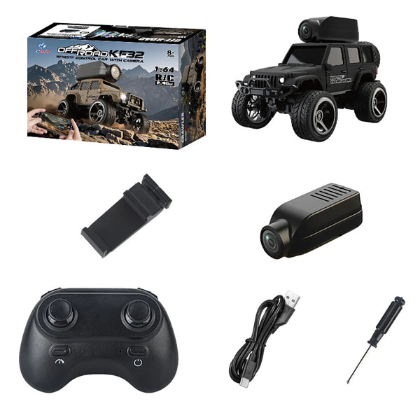 KFPlan KF32 1/64 2.4G 4WD Alloy Mini Desk RC Car Crawler W/ 480p Top-Mounted FPV Camera Vehicle Models RTR for Children Toys