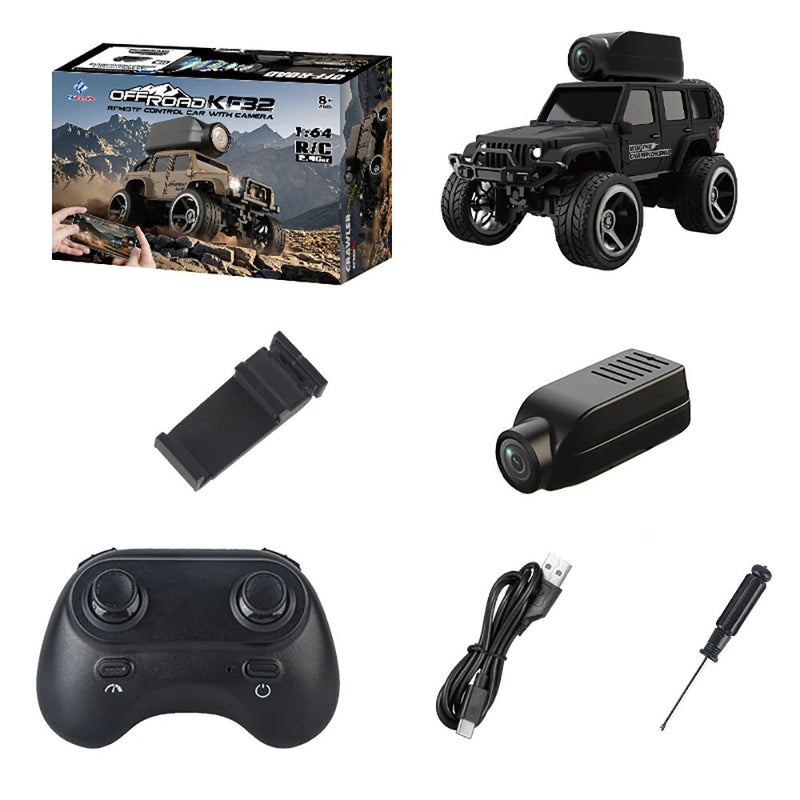 KFPlan KF32 1/64 2.4G 4WD Alloy Mini Desk RC Car Crawler W/ 480p Top-Mounted FPV Camera Vehicle Models RTR for Children Toys