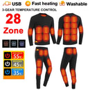 TENGOO HD-28 Unisex Electric Heated Top Pant Set, 28 Heating Areas, Full Body Thermal, USB Charging, Long Sleeves Trousers Suit for Winter Outdoors