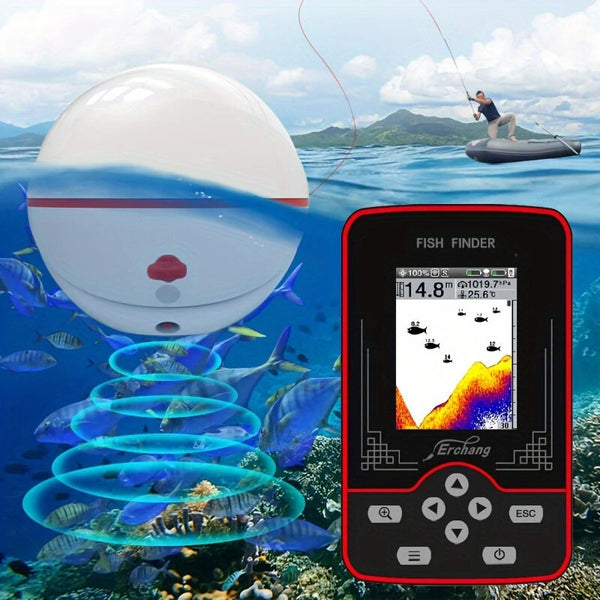 Erchang F13 Fish Finder 125KHz 100M Depth Underwater Visual High-definition Fishing Finder Wireless Sonar Sensor Echo Sounder LCD Fishfinder