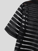 INCERUN Mens Shirt Fashion Striped Short Sleeve Men Tops See Through Party Nightclub Men Shirts S-5XL