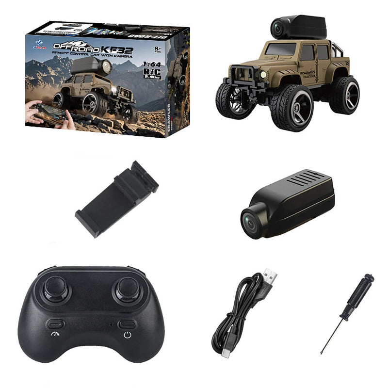 KFPlan KF32 1/64 2.4G 4WD Alloy Mini Desk RC Car Crawler W/ 480p Top-Mounted FPV Camera Vehicle Models RTR for Children Toys