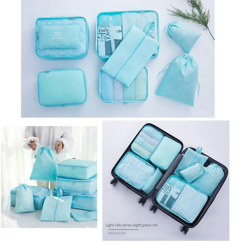 290T 7-Piece Waterproof Travel Storage Bag For Clothing Storage Luggage Foldable Clothes Shoes Underwear Portable Storage Bag Dustproof Luggage Bag