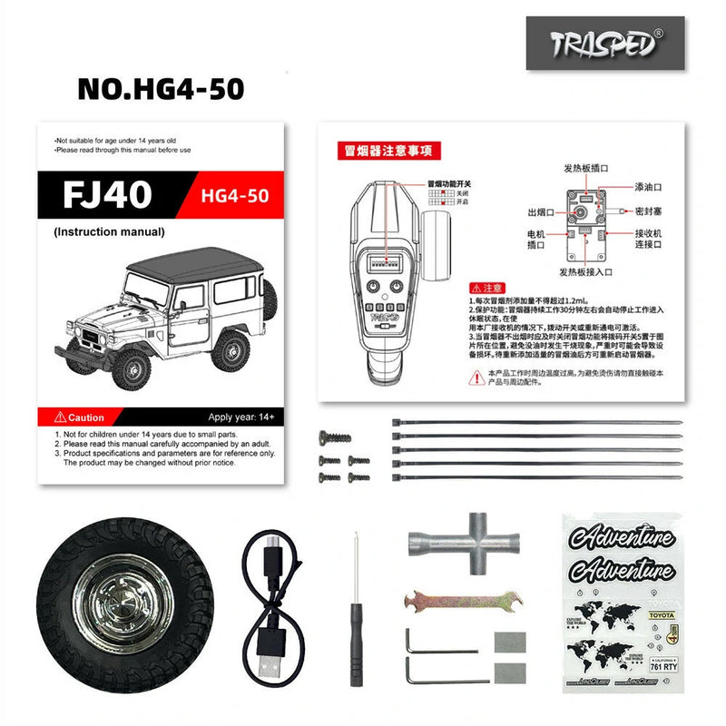 HG HG4-50 TRASPED 1/16 2.4G 4WD RC Car for TOYOTA Land Cruiser FJ40 1983 Rock Crawler LED Light Simulated Sound Off-Road Climbing Truck RTR Full Proportional Models Toys