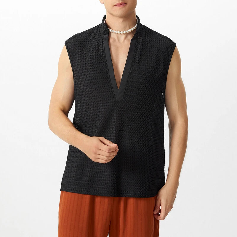 INCERUN Mens Textured V-Neck Sleeveless Tank Micro Sheer Comfortable Breathable Vest
